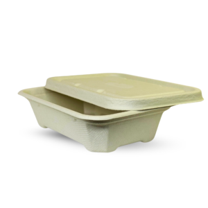 Rectangular Brown Bagasse Parcel Container With Lid 550ml - Image 11