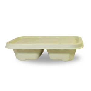 2 Compartment Rectangular Brown Bagasse Parcel Container With Lid 550ml - Image 11