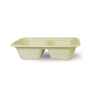 2 Compartment Rectangular Brown Bagasse Parcel Container With Lid 550ml - Image 2