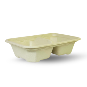 2 Compartment Rectangular Brown Bagasse Parcel Container With Lid 550ml