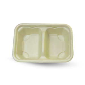 2 Compartment Rectangular Brown Bagasse Parcel Container With Lid 550ml - Image 5