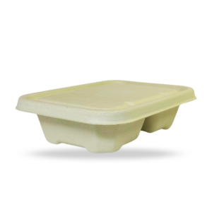 2 Compartment Rectangular Brown Bagasse Parcel Container With Lid 550ml - Image 6