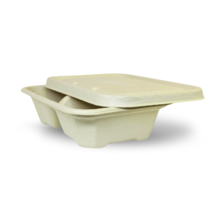 2 Compartment Rectangular Brown Bagasse Parcel Container With Lid 550ml - Image 7